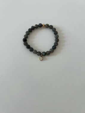 Grey Quartz Beaded Bracelet with Gold CZ Charm by Lolo